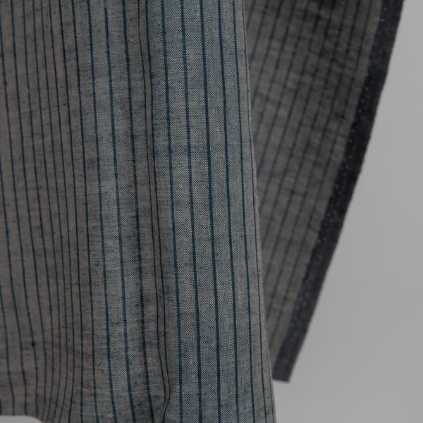 Linen fabric grey and blue-black stripes edge