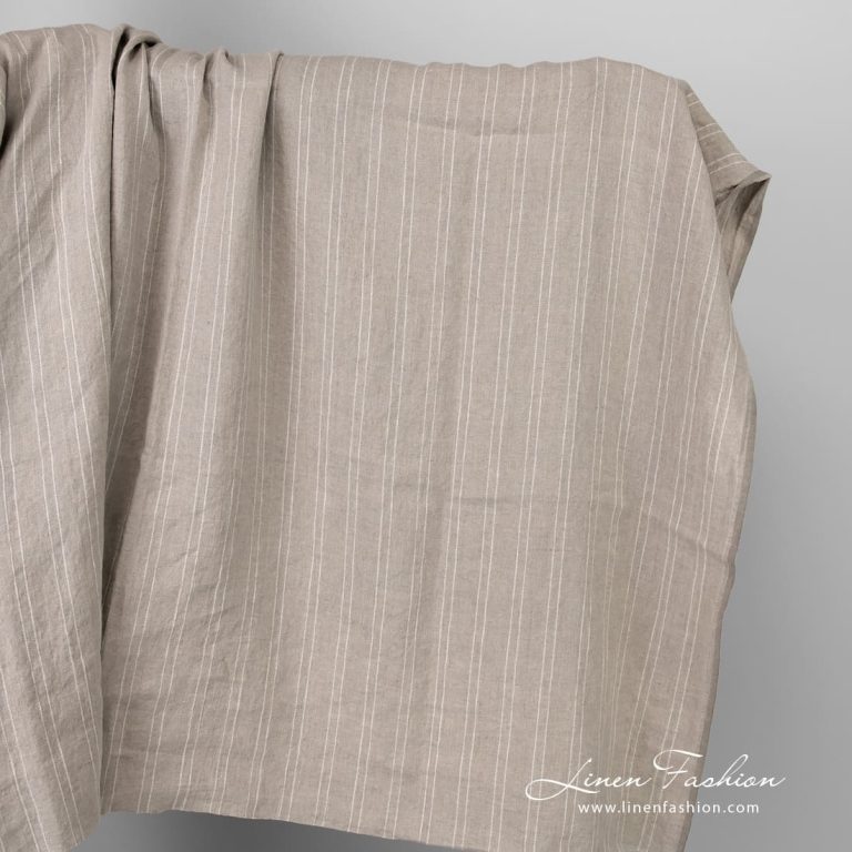 Natural color linen fabric in stripes