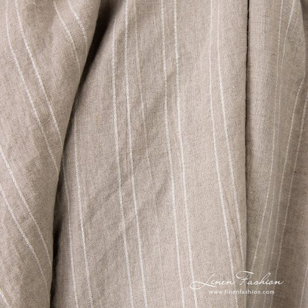 Natural color linen fabric in stripes, high quality