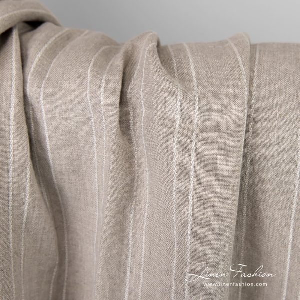 Natural color linen fabric in stripes, washed