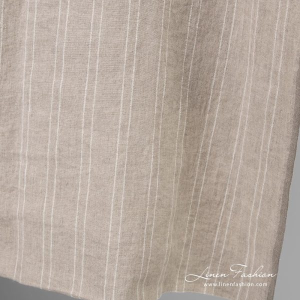 Natural color linen fabric in stripes, high quality, washed