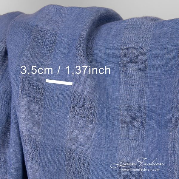 Blue linen fabric check size