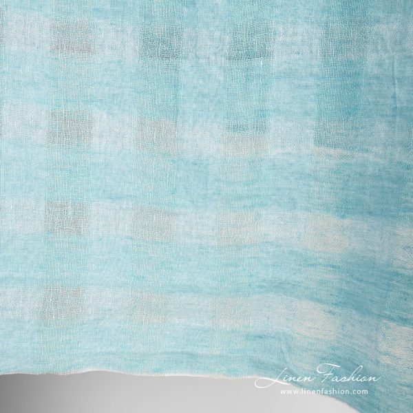 Light blue linen fabric in transparent checks