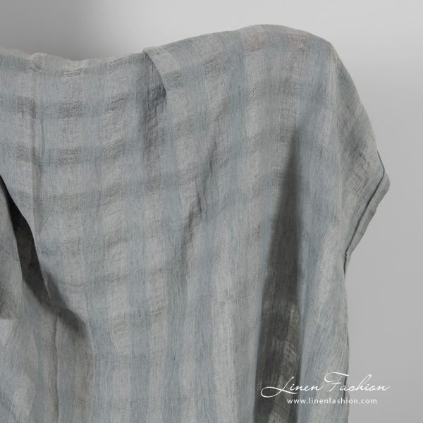 Transparent linen fabric in grey checks