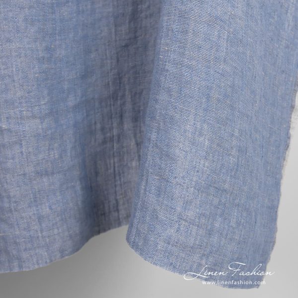 Linen fabric woven from grey and blue yarns