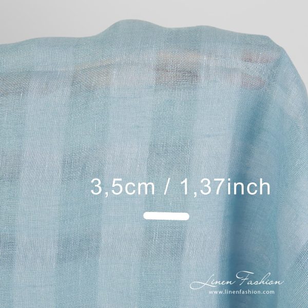 100% linen fabric in checks, aquamarine.