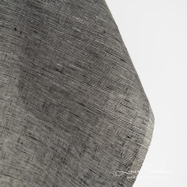 Greyish black linen fabric, plain weave pattern