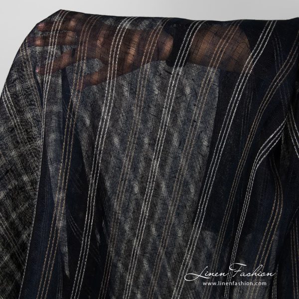 Striped transparent navy linen fabric.