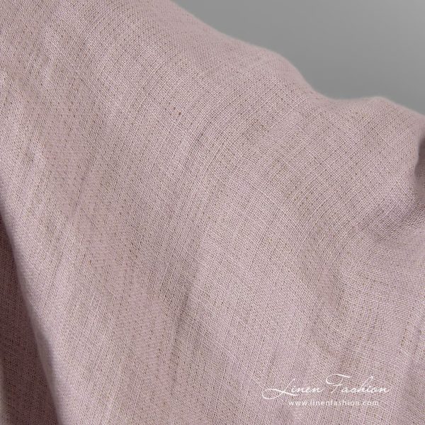 Double-sided linen fabric in lilac and brown colors, perfect for clothes and home textile