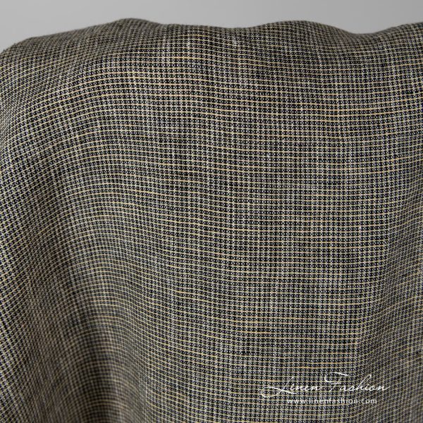 Washed linen fabric in black yellow checks.