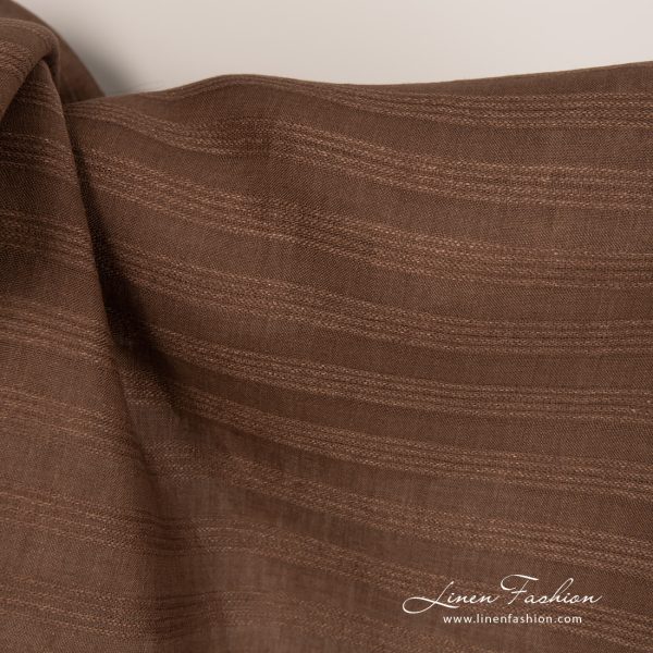 Caramel brown linen fabric with stripes
