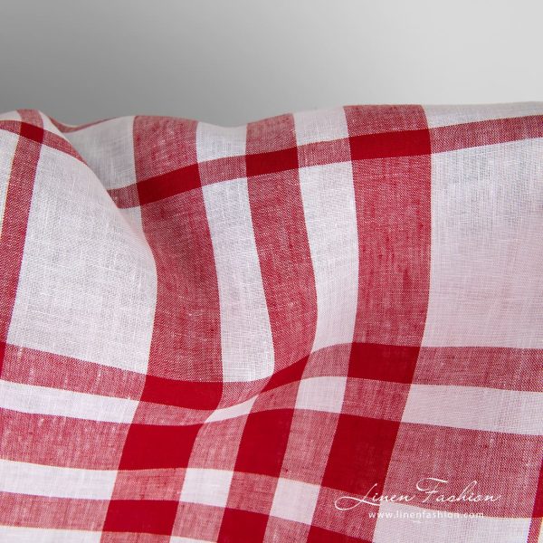 Checked linen fabric closer look