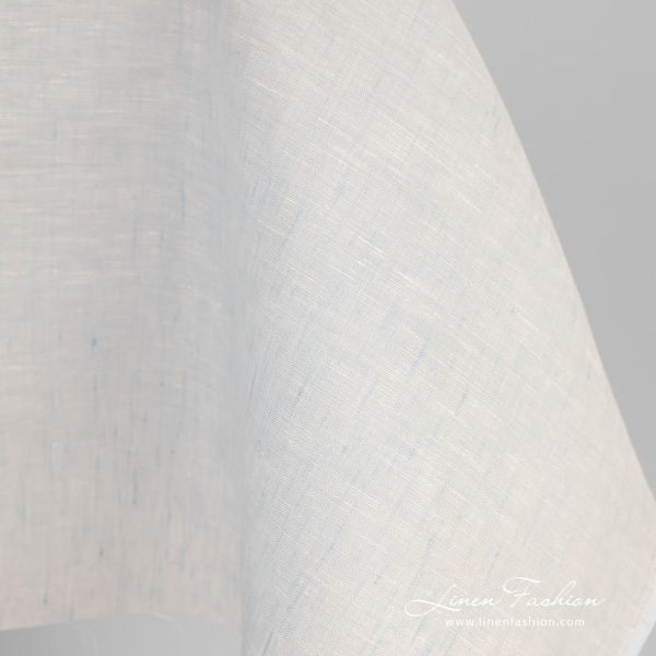 Linen fabric in white and blue melange, for clothes and home textile