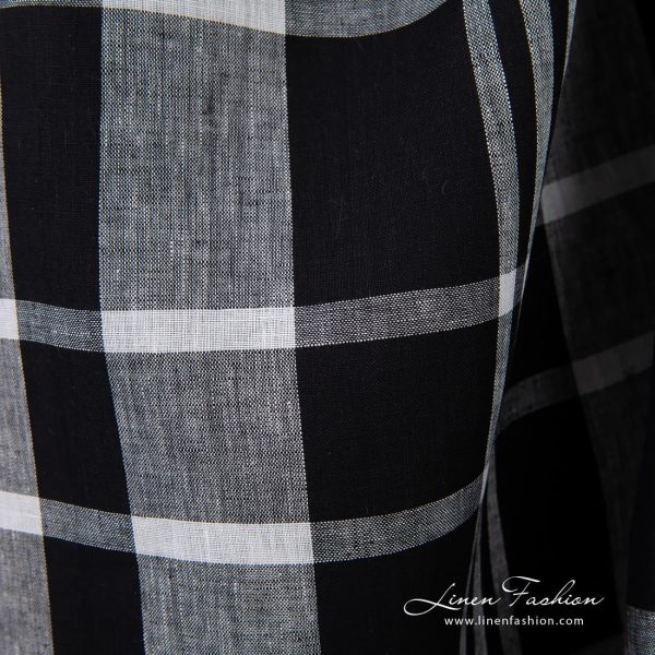 Black linen fabric in checks