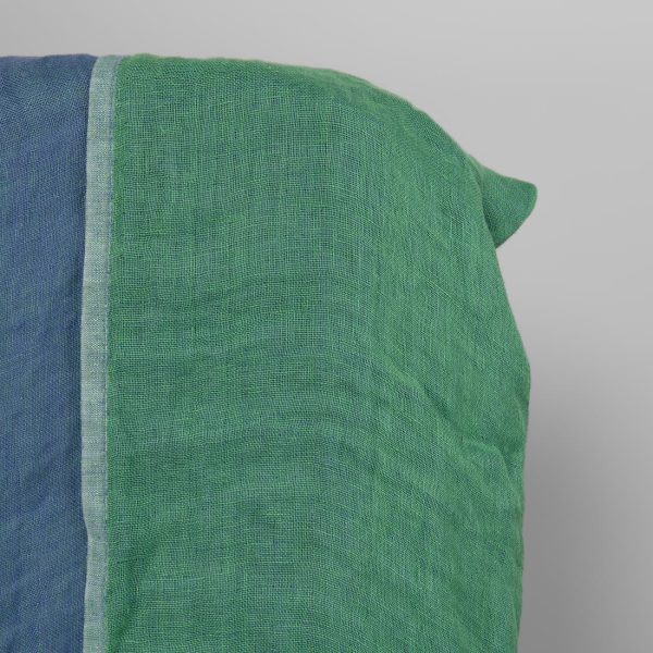 Washed linen fabric blue and green double-sided