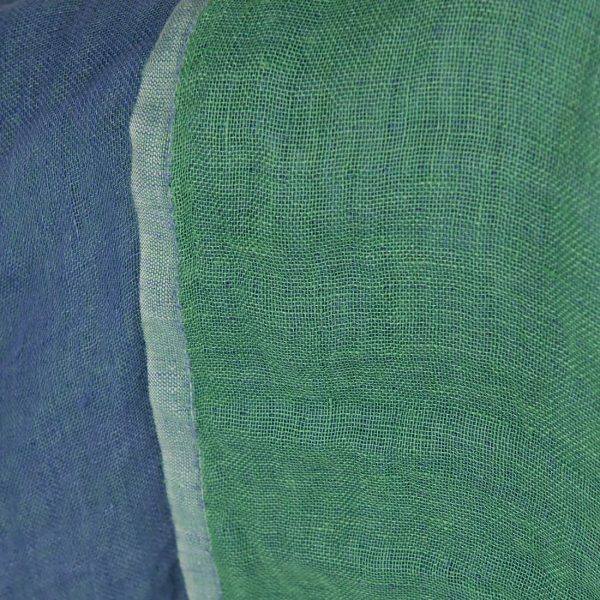 Washed linen fabric blue and green double-sided, double-layer