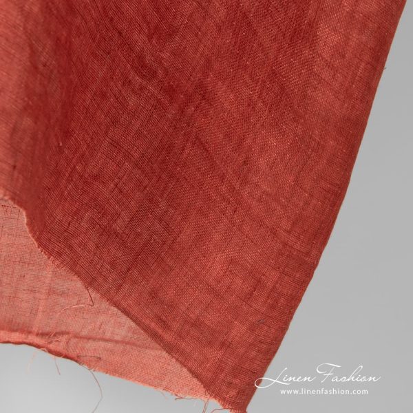 100% linen fabric in red colour.