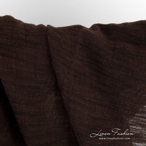 Dark brown linen cotton fabric woven with fancy yarns