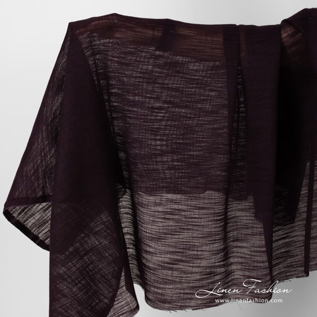 Eggplant colour sheer linen cotton fabric.