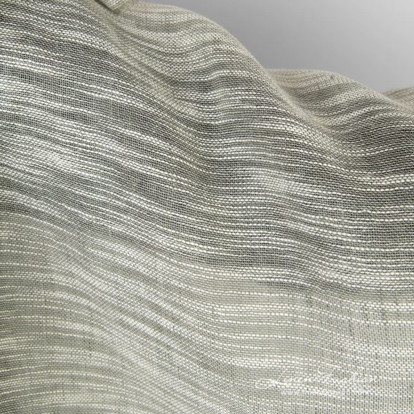Linen cotton greenish fabric with white stripes