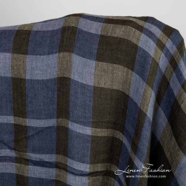 Linen fabric in blue and green checks, specially washed