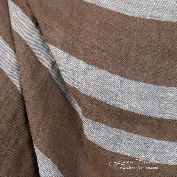 Linen fabric in violet and brown stripes, perfect for clothes and home textile