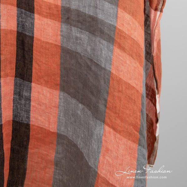 Linen fabric in orange and brown stripes, perfect for clothes, accessories and home textile