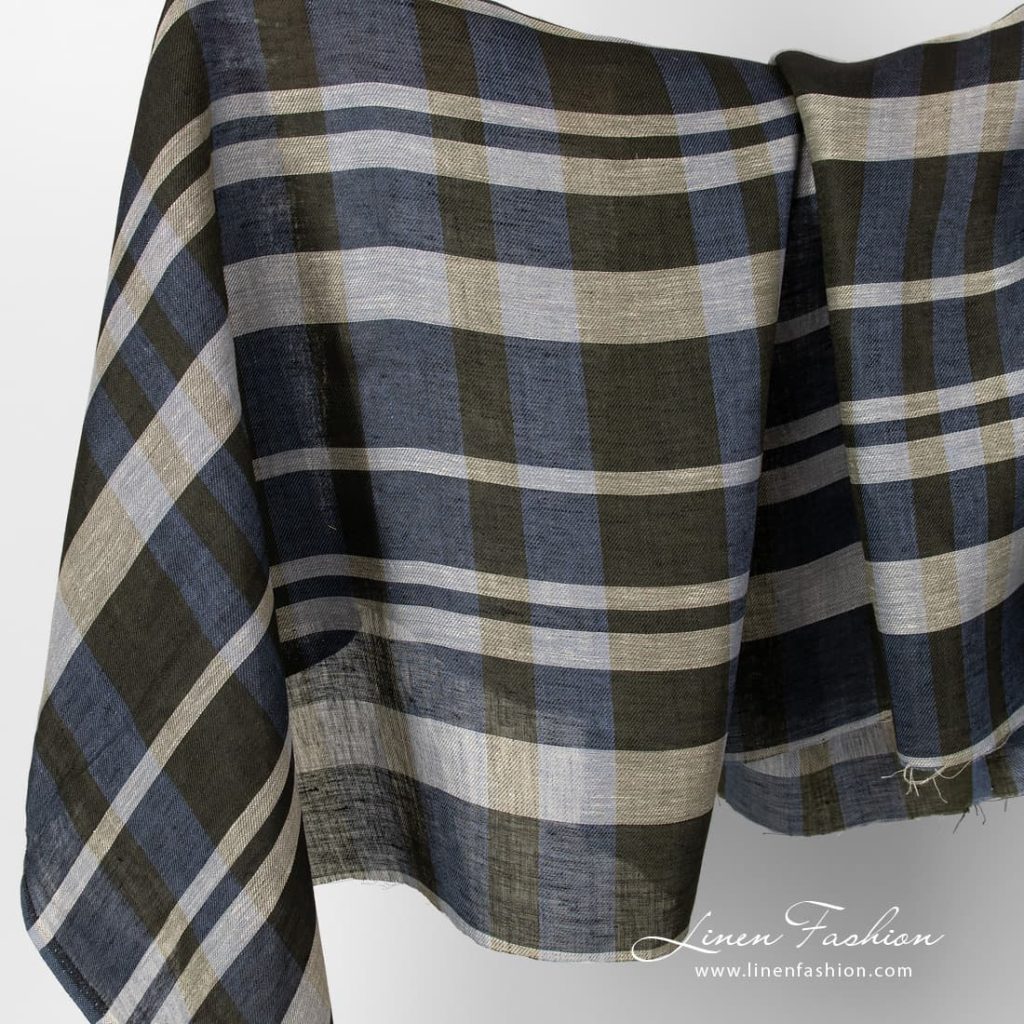 Blue checked linen fabric.