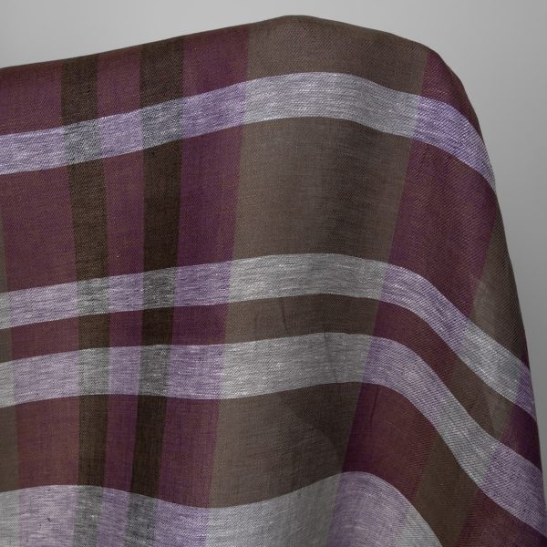 Linen fabric in violet and brown stripes, twill