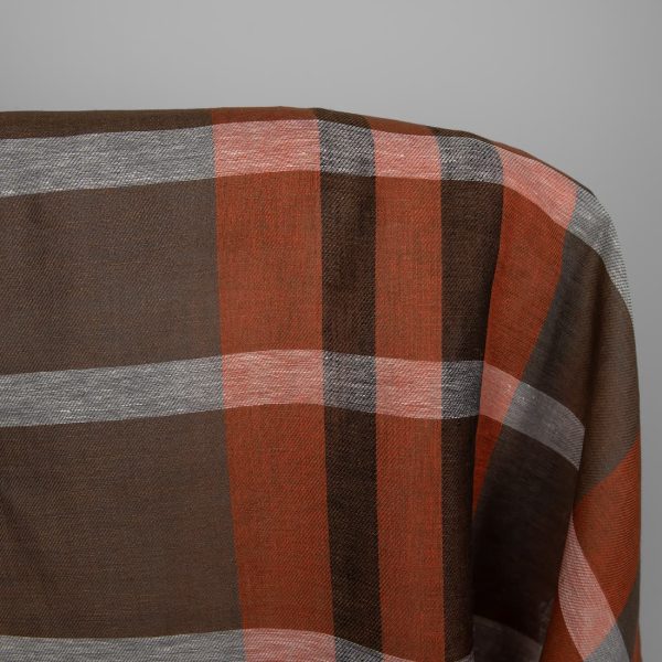 Linen fabric in orange and brown stripes, 100% linen