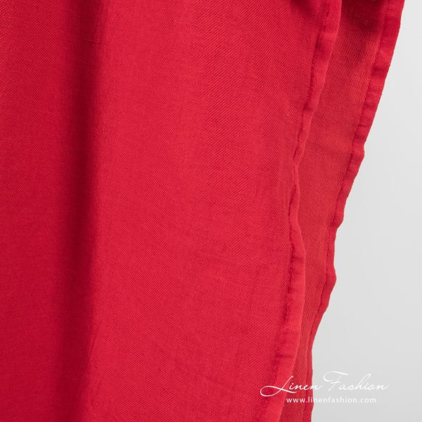 Red linen cotton fabric in twill weave
