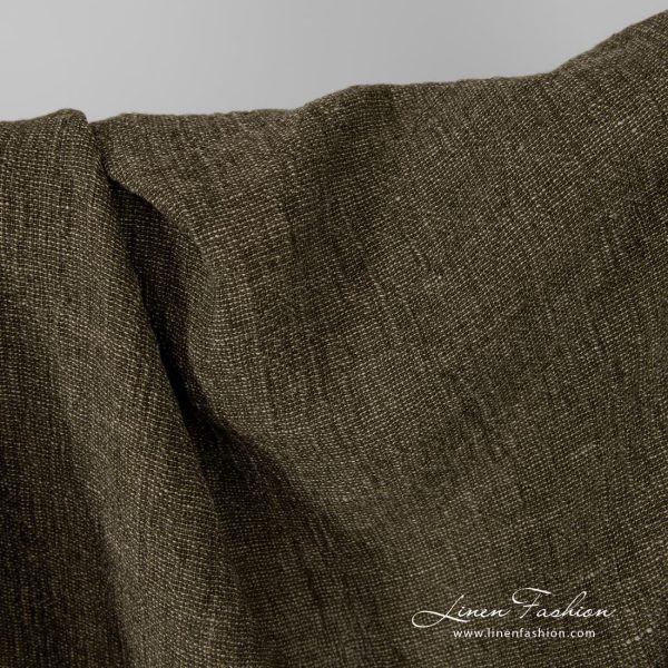 Moss green dyed linen fabric.