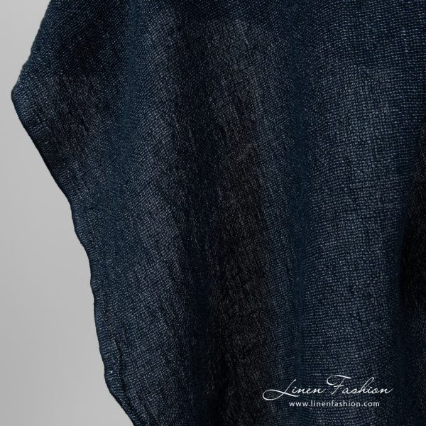 Navy blue dyed linen fabric, washed.