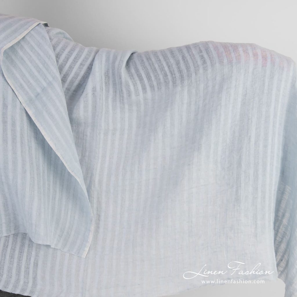 Blue linen fabric in stripes