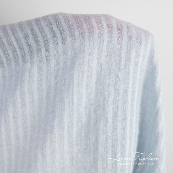 Blue linen fabric in vertical stripes