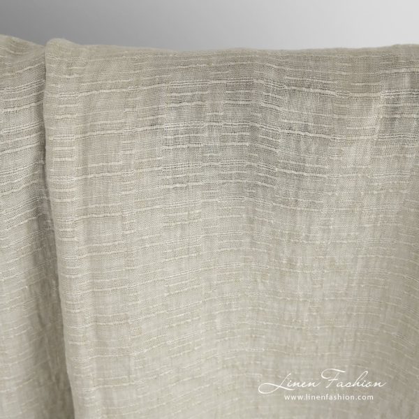 Light brown linen fabric in narrow horizontal stripes