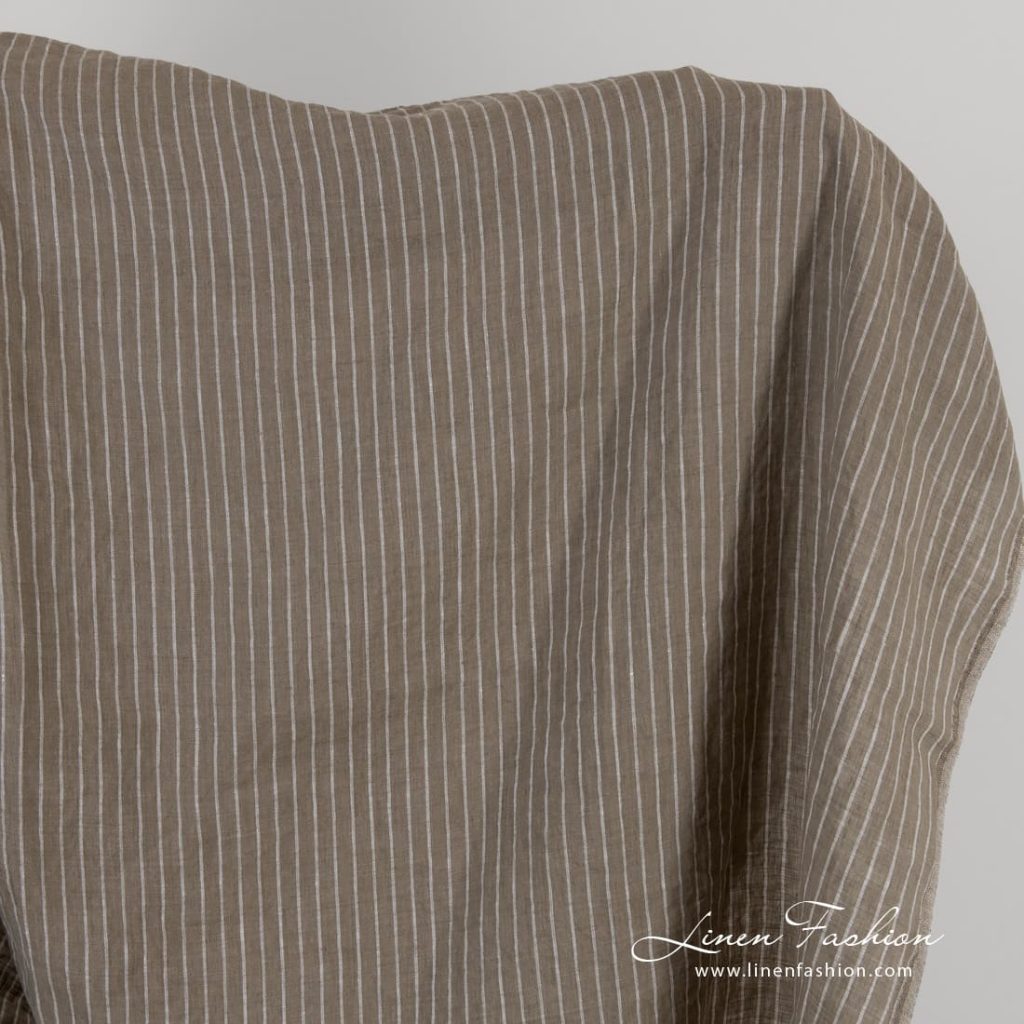 Brown linen fabric in stripes