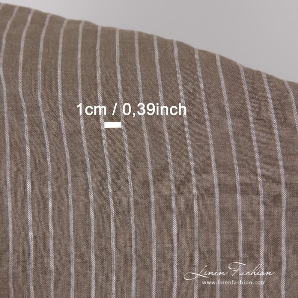 Brown linen fabric in stripes, perfect for clothes and home textile