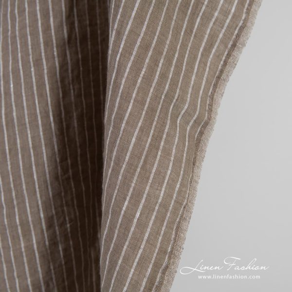 Brown linen fabric in stripes, specially washed to increase softness