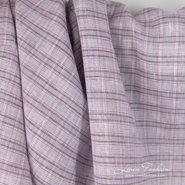 Checked linen fabric in lavender colour.