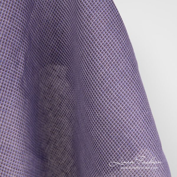 Purple dyed linen fabric in checks.