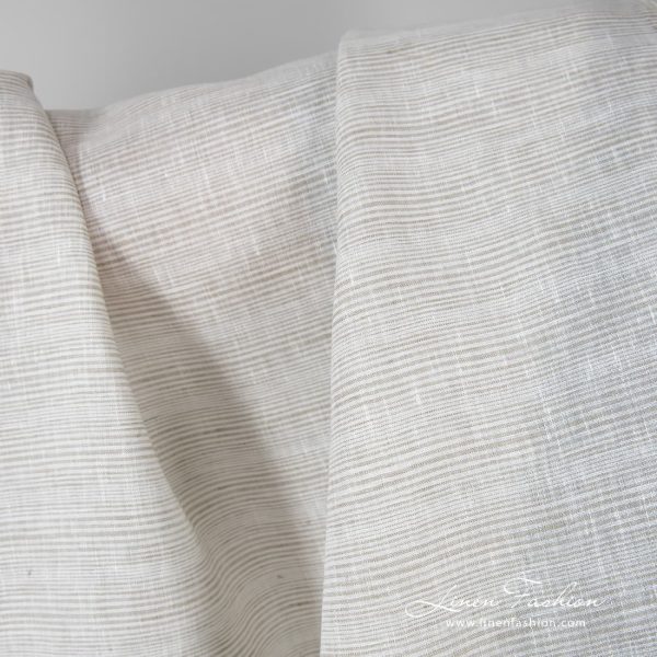 Brownish grey striped linen fabric.