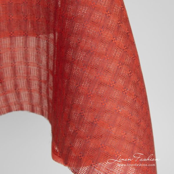 Red linen fabric in openweave checks