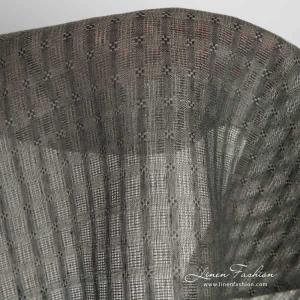 Grey linen fabric in openweave checks