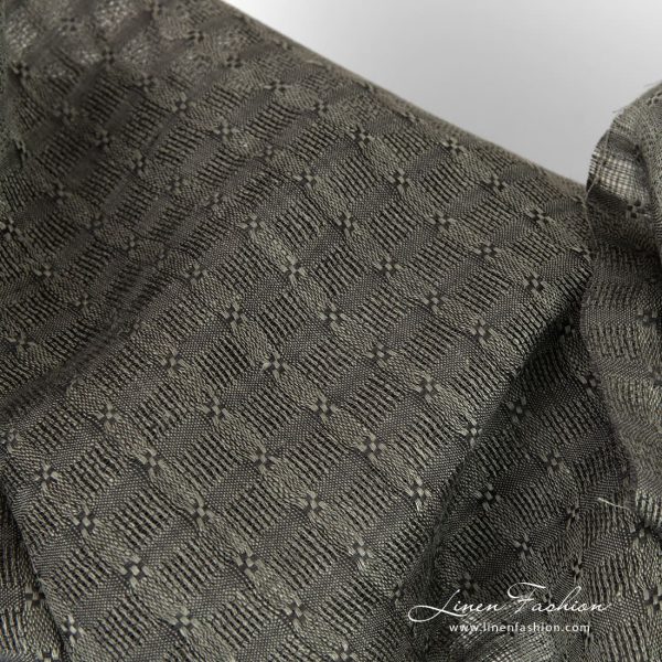 Grey linen fabric in transparent checks