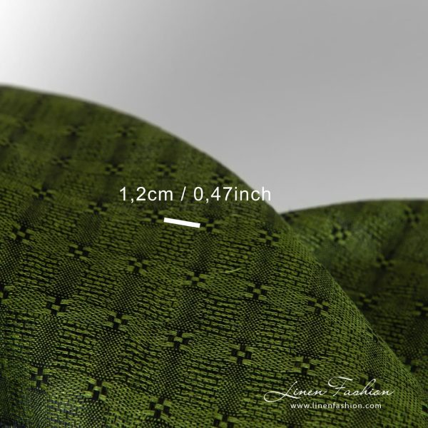 Green linen fabric in checks