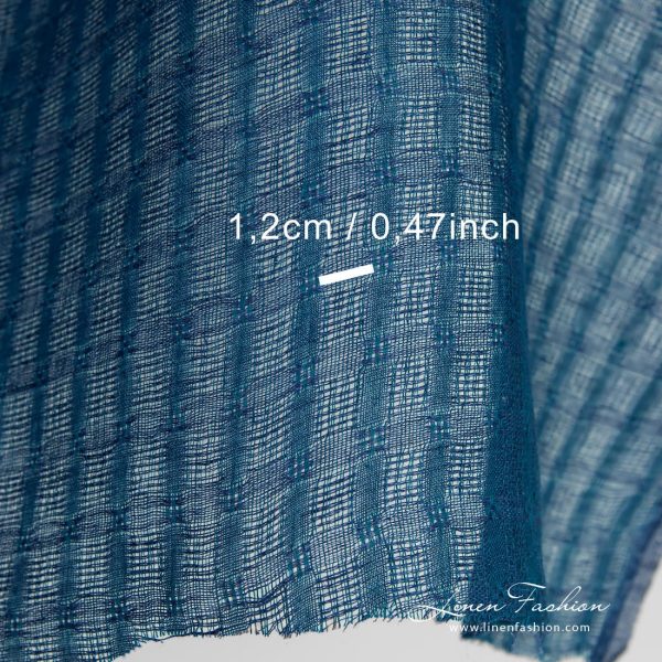 Blue linen fabric in checks
