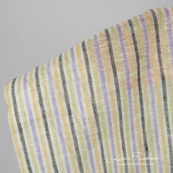 Blue green yellow striped fabric.