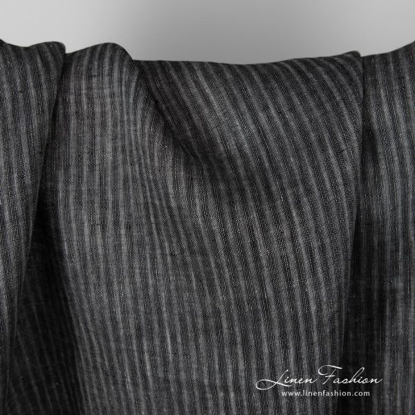 100% linen fabric in black stripes.