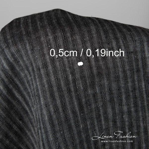 Black striped 100% linen fabric.